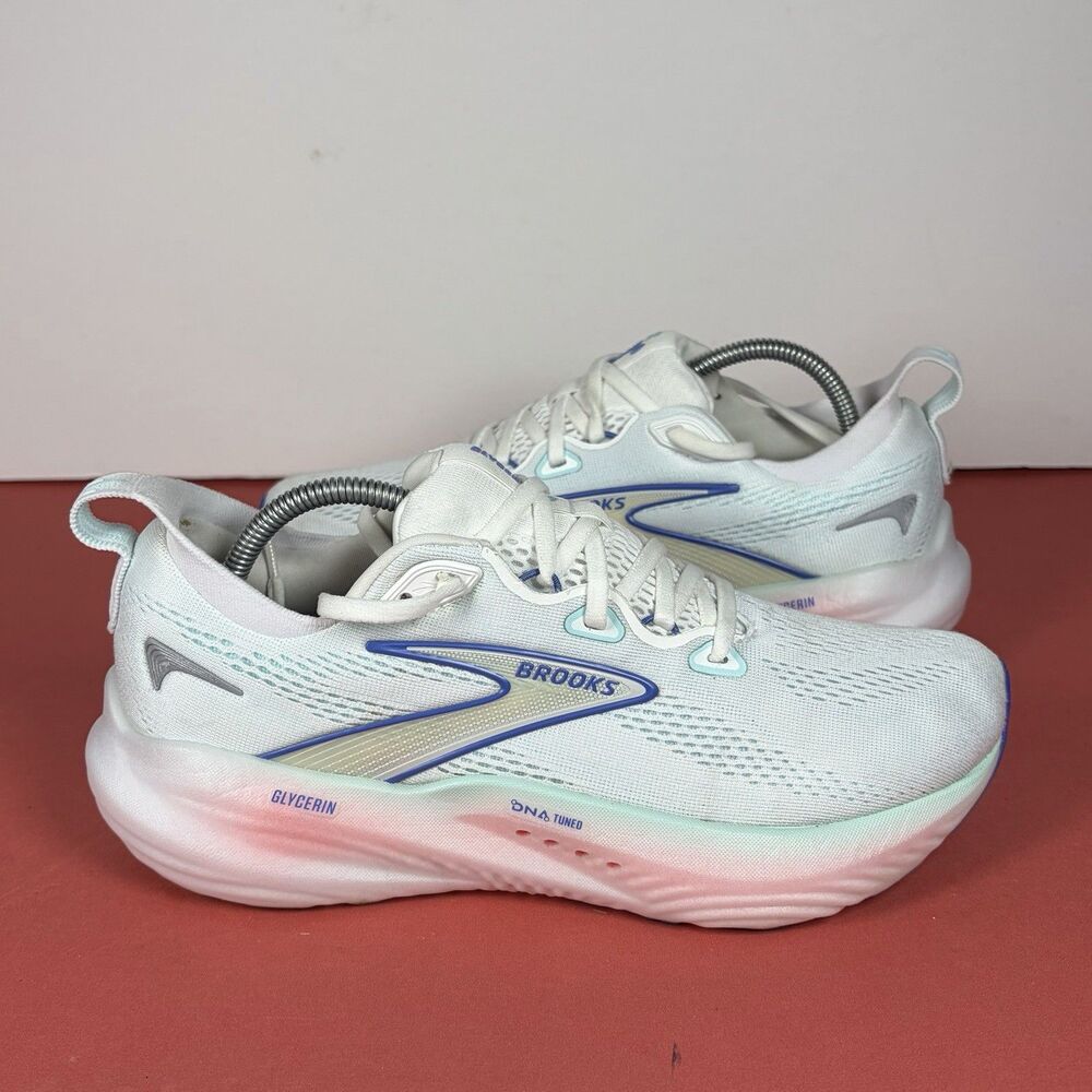 Brooks Glycerin 22 Running Shoes Womens Sz 8  White Amparo Blue 1204341D110